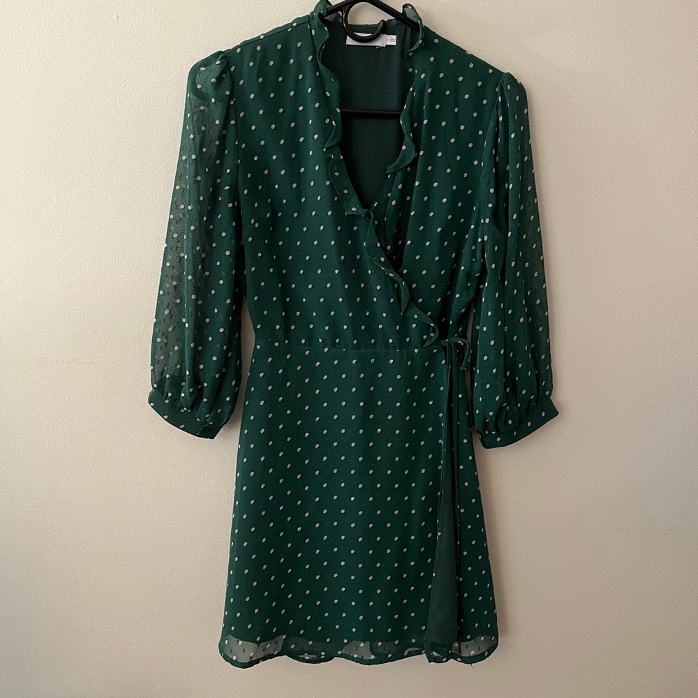Lush Green Polka Dot Wrap Dress